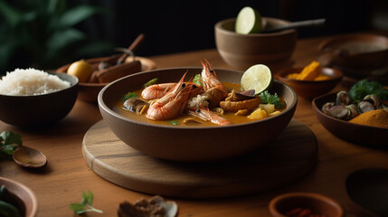 Thai seafood curry soup fragrant spices Generative AI - obrazy, fototapety, plakaty