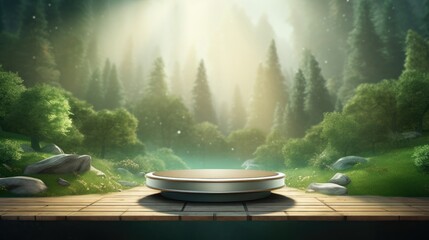 3d scene podium for presentation your product with nature theme background
