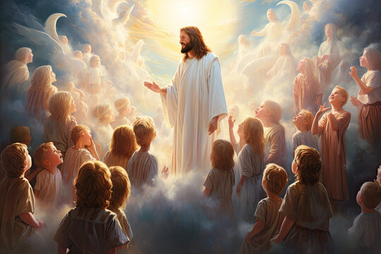 Jesus Christ and children in heaven light