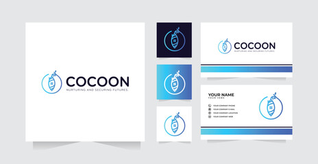 Cocoon home logo design and business card vector template
