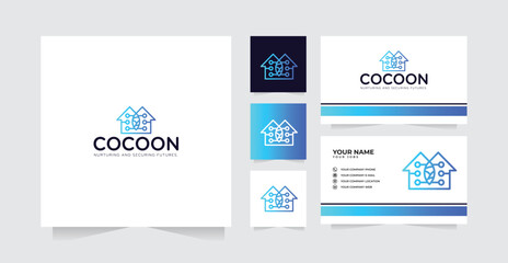 Cocoon home logo design and business card vector template