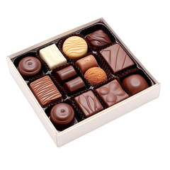Closeup of Valentine's Day box of chocolates on white transparent background