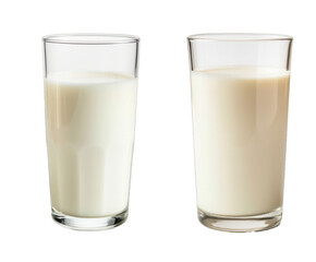 Closeup of a glass of milk on a white transparent background