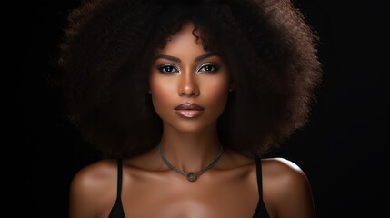Elegant African American Fashion Model. Beauty, Style, and Confidence Portrait on Black Background