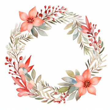 Watercolor style hand painted Christmas wreath on white background © danter