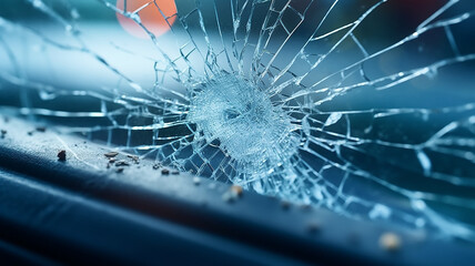 car glass broken in cracks abstract background.