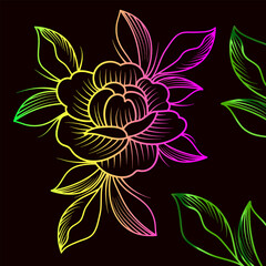 Rainbow color line art floral vector illustration, colorful vintage decorative vector template, rainbow color flower ornaments.