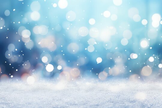Winter Wonderland Celebration: Festive Bokeh Lights on a Snowy Background