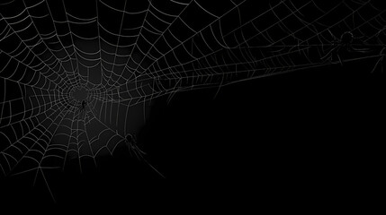 Real creepy spider webs silhouette isolated on black banner panorama - Halloween background template,PPT background
