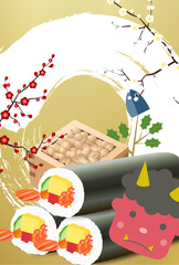 恵方巻　節分　梅　春　背景