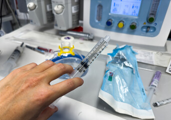 medications, syringes, vials, and monitoring equipment, depict healthcare, treatment, and the...