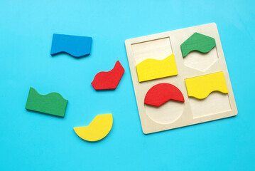 Educational toys, Cognitive skills, kid development logical thinking concept. Colorful geometric...