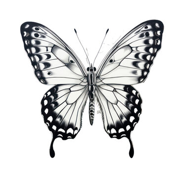 Black and white Butterfly drawning , Butterfly black icon. Butterfly silhouette isolate png.