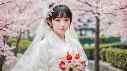 Asian Women wearing wedding clothes Background Very Cool
