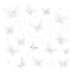 Fototapeta na wymiar White Butterfly. Set of Butterfly white icon. Butterfly silhouette isolate png.