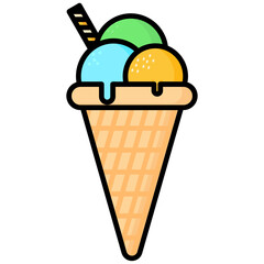 Ice Cream Cone Icon In Outline Flat Design Style Vector Illustration