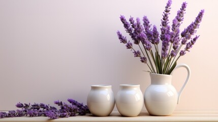 Blank frame photo with lavender vase on bright purple background. Mockup advertisement. template. product presentation. copy text space.