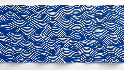 traditional Japanese wave patterns, are depicted on a white fabric texture. At the bottom, there is a line of continuous waves, evoking the calm sea.