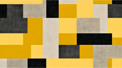 Fototapeta premium An abstract composition of grids and blocks in shades of yellow, black, and white. It evokes a sense of mid-century modern design. 