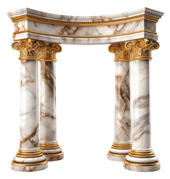 gold marble roman column isolated on white