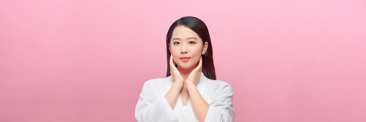 Beauty healthy skin natural skin care woman face on pink banner