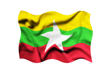 Waving the flag of MYANMAR on a transparent background. 3d rendering. Clipping Path Included