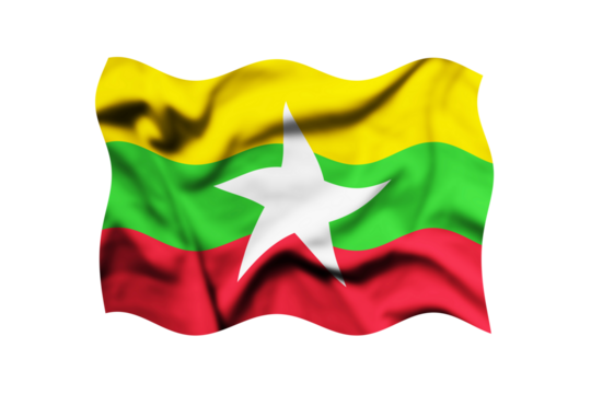 Waving the flag of MYANMAR on a transparent background. 3d rendering. Clipping Path Included