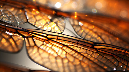 Dewy Dragonfly Wings in the Early Morning, dragonfly wing, Stunning Macro Photography - golden light - backlit - subtle hues - magical - closeup - bokeh - high detail professional photograph, Diner 

