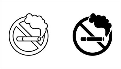 No Smoking sign icon set. Cigarette symbol. Graphic design element on white background