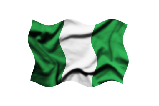 Waving the flag of NIGERIA on a transparent background. 3d rendering. Clipping Path Included