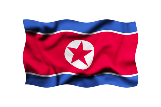 Waving the flag of NORTH KOREA on a transparent background. 3d rendering. Clipping Path Included