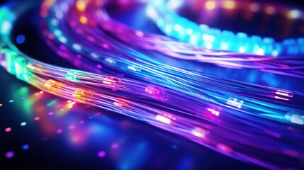 Internet connection with the optical fiber, Closeup optical fiber.