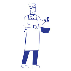 Outline Illustration of Faceless Male Chef Character Making a Food. Vector Design