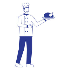 Outline Illustration of Faceless Male Chef Character Serving a Food. Vector Design