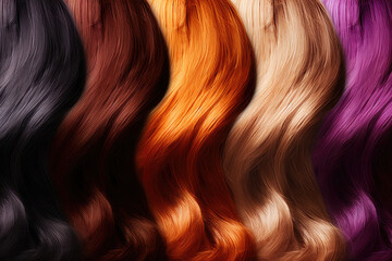 Hair Colors Palette. Hair Texture background, Hair colours set. Tints. Dyed Hair Color Samples - obrazy, fototapety, plakaty