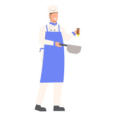 Flat Illustration of Faceless Male Chef Character Making a Food. Vector Design