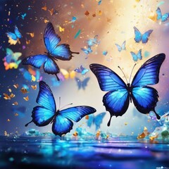 magical abstract background with small colorful splashes of paint with butterfly and flowers, concept Animals, generative ai