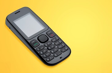 old retro mobile phone on yellow background.