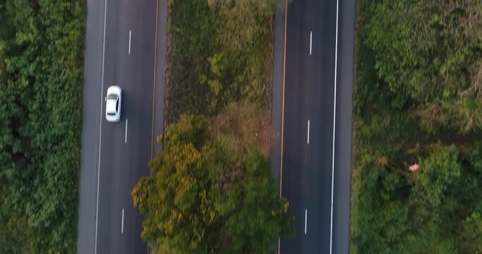 Aerial view transport main rural highway road moorning sunrise asphalt road transport industry