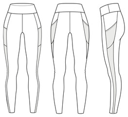 women's legging Fashion Flat Sketch Vector Illustration, CAD, Technical Drawing, Flat Drawing, Template, Mockup.
 - obrazy, fototapety, plakaty