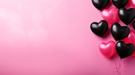 black and pink heart-shaped balloons on a light pink background - Powered by Adobe