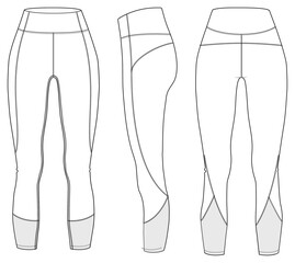 women's legging Fashion Flat Sketch Vector Illustration, CAD, Technical Drawing, Flat Drawing, Template, Mockup.
 - obrazy, fototapety, plakaty