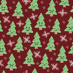 ute pine tree pattern with different expressions. can be used for background. fits the Christmas theme