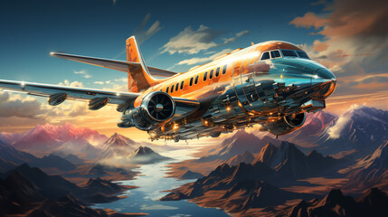 3d realistic transport aircraft - obrazy, fototapety, plakaty