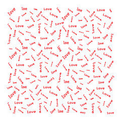 Love theme, background, wrapping paper. Vector. Illustration with a pattern of the words Love on a white texture with red font. Seamless background.