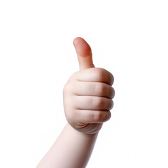 Baby hand thumbs up, Approval thumbs up like sign, caucasian child hand gesture.