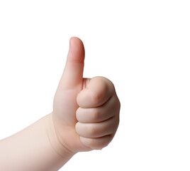 Baby hand thumbs up, Approval thumbs up like sign, caucasian child hand gesture.