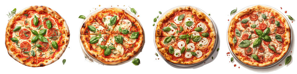 Margherita pizza with basil Hyperrealistic Highly Detailed Isolated On Transparent Background Png File
