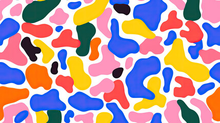 Colorful abstract organic shape print seamless pattern illustration in retro style. Trendy primary color background with creative drawing