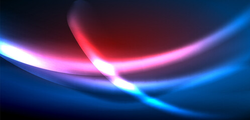 Dynamic waves in ethereal glow of neon lights. Concept merges fluidity of motion with vibrant allure of neon, crafting entrancing backdrop that embodies both vitality and futuristic sophistication